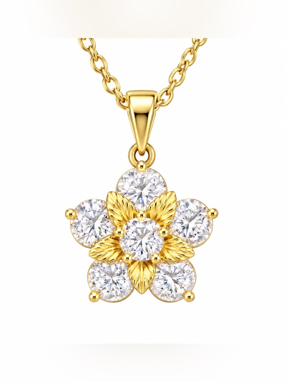 Luxury 2.3 carat Moissanite diamond Gold Flower‎ Pendant Necklace